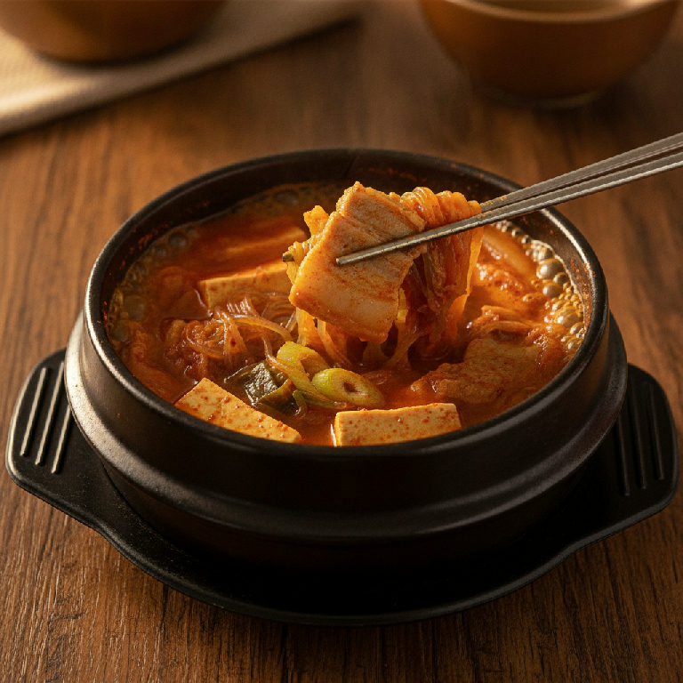 뚝배기에 끓인 김치찌개 — 집밥의 위로